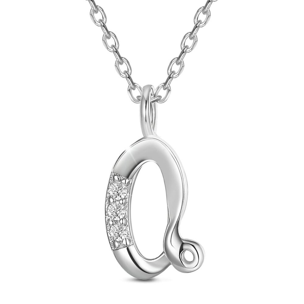 SHEGRACE 925 Sterling Silver Initial Letter Q Pendant Necklace W Cubic Zirconia